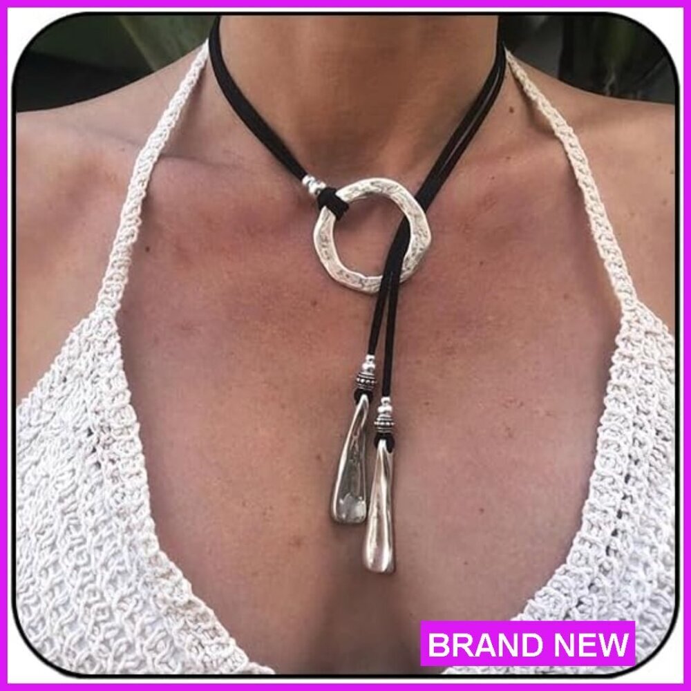 Boho Choker Necklace Bohemian Circle Leather Alloy Statement Jewelry Gift